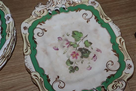 A Victorian Staffordshire sixteen piece floral painted part dessert service